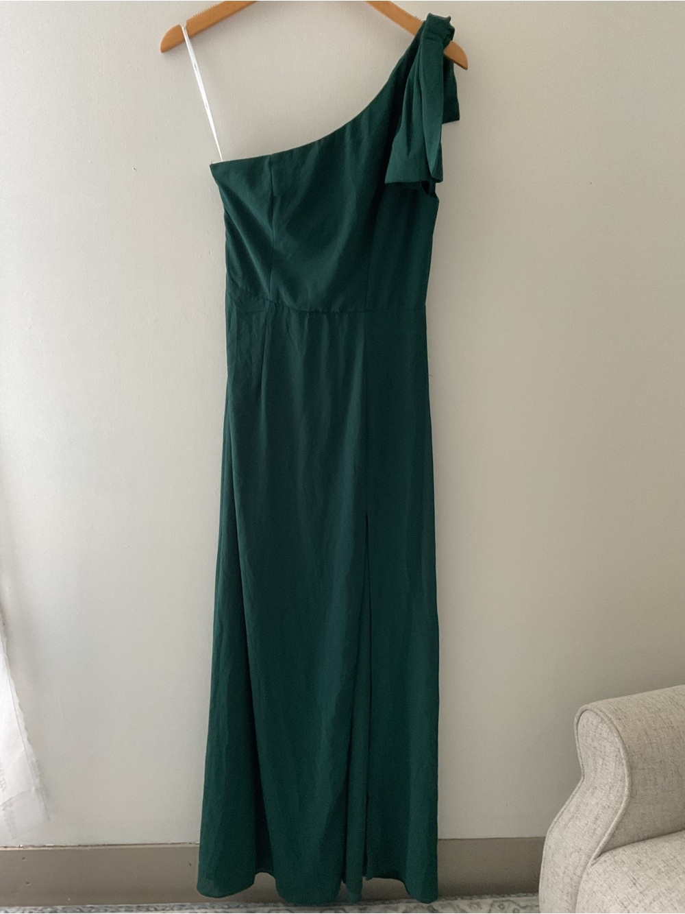 Lulus Simply Brilliant Green One-Shoulder Bow Side Slit Maxi Dress Event - Picture 5 of 14
